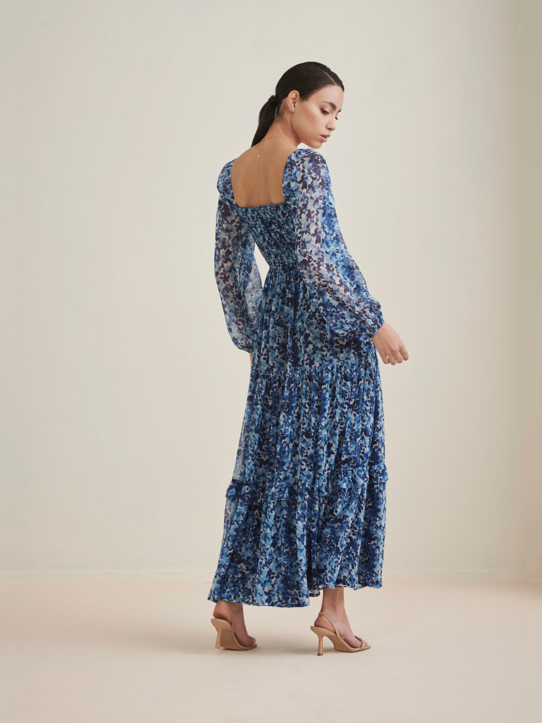 Blue Floral Tiered Maxi Dress
