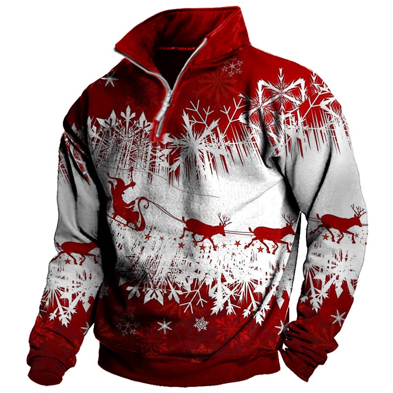 Men's Vintage Christmas Print Quarter Zip Sweatshirt