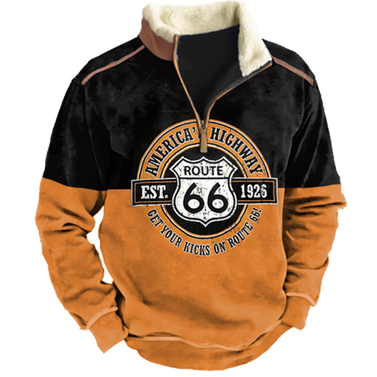 Men's Outdoor Route 66 Print Quarter Zip Sweatshirt
