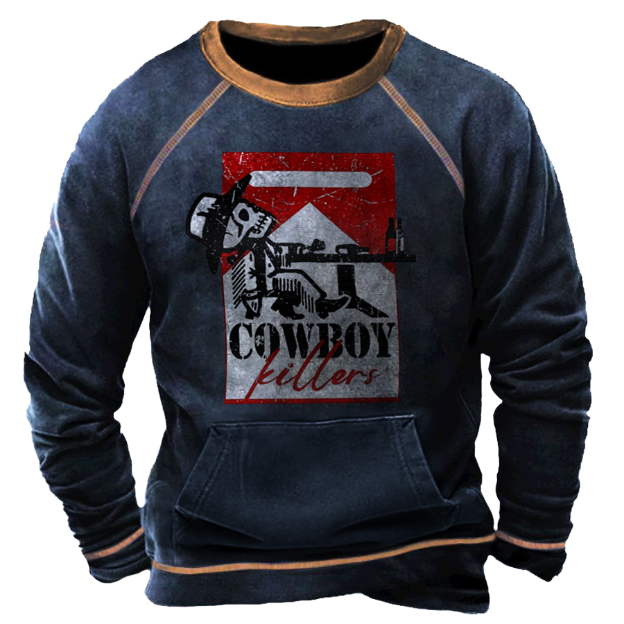 Men's Cowboy Round Neck Pullover Sweatshirt
