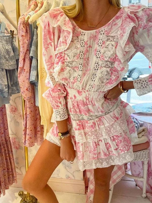 Long sleeve frill lace dress