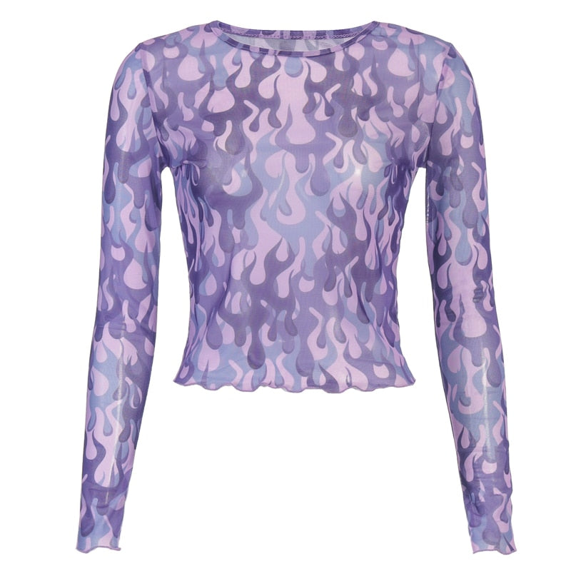 Purple Flames Mesh Top