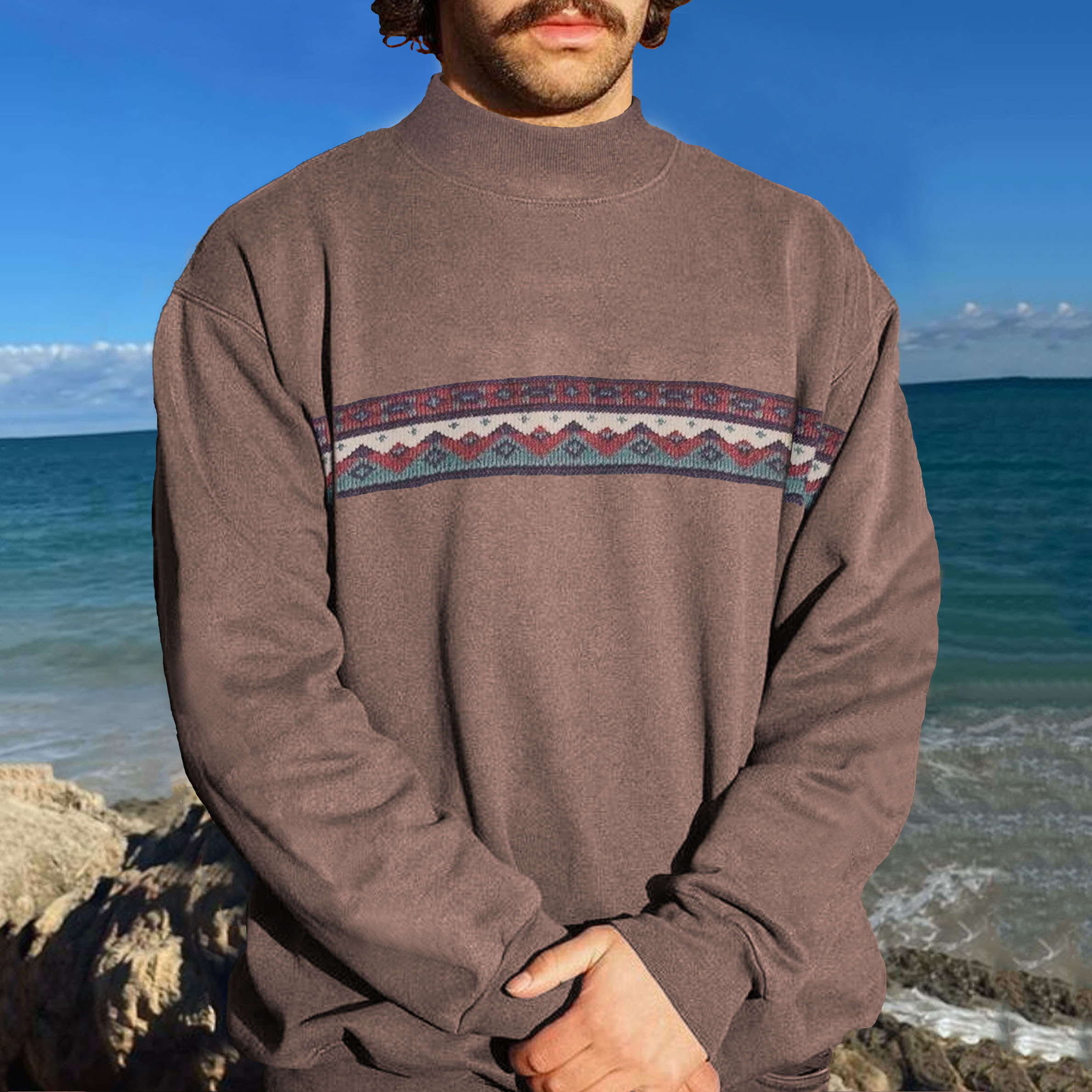 Retro Unisex Surf Stand-up Collar Sweatshirt