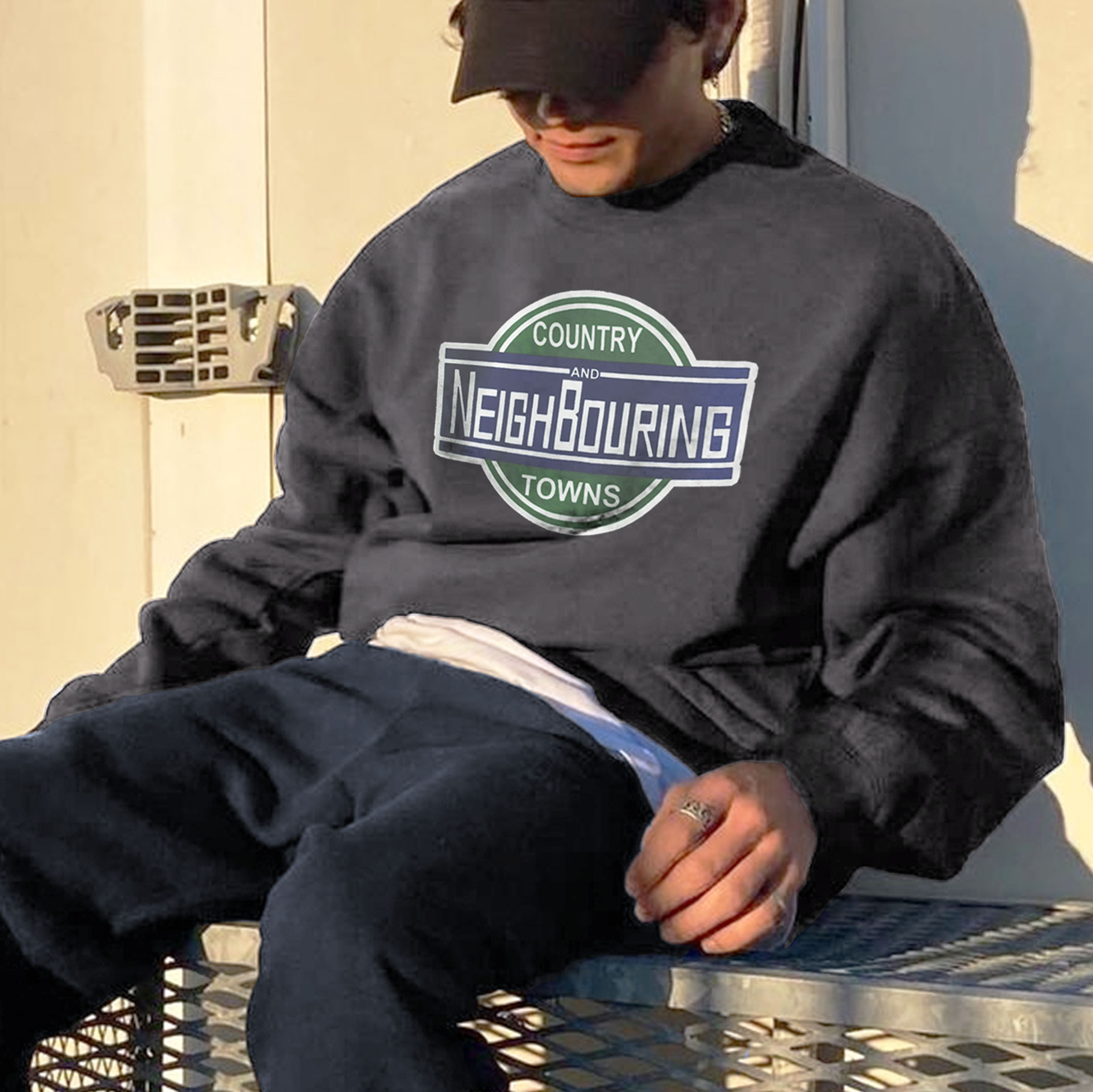 Retro Oversized Neighbouring Print Sweatshirt