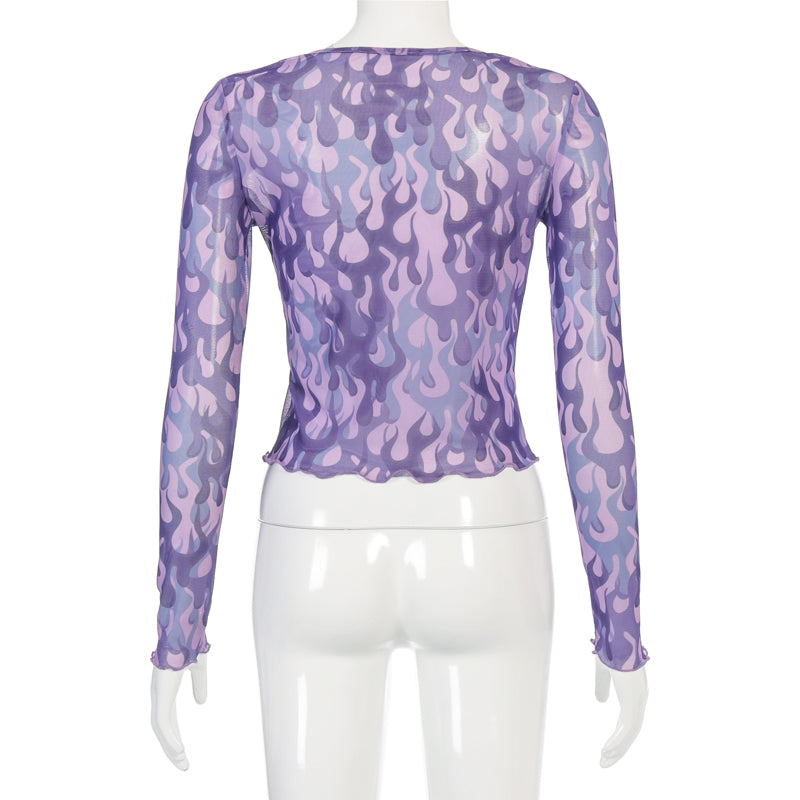 Purple Flames Mesh Top