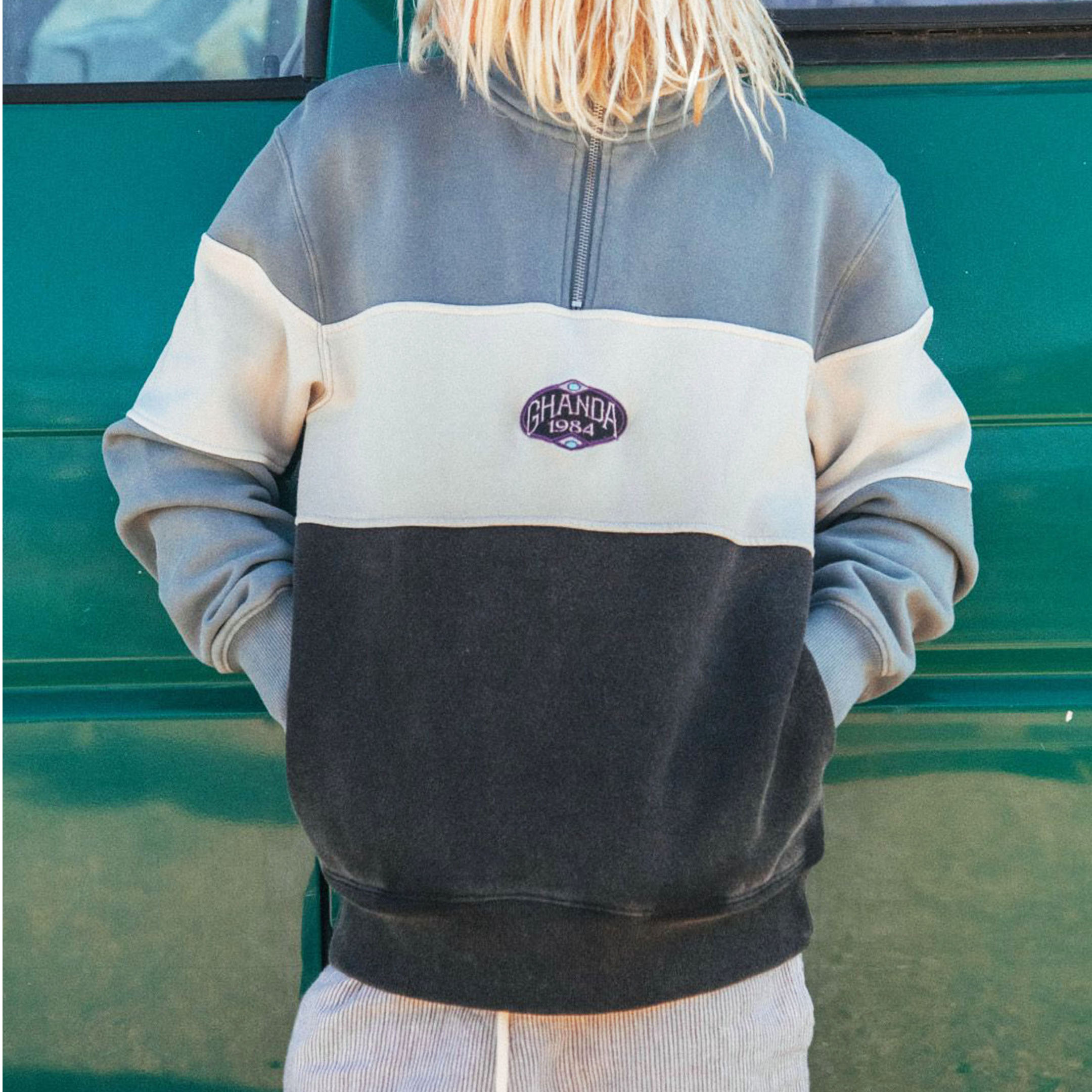 Retro GHANDA Color Block Zipper Sweatshirt