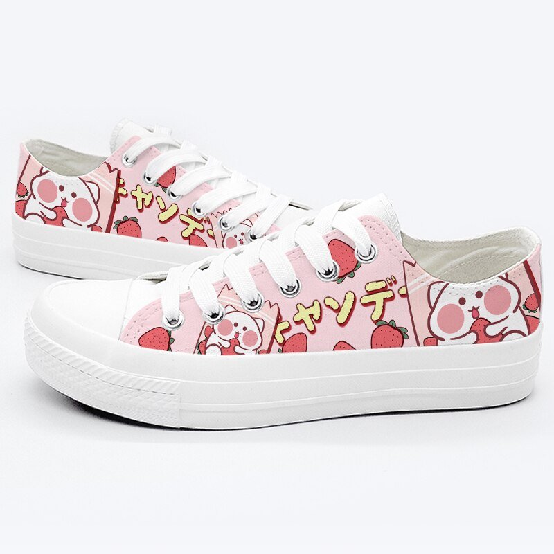 Strawberry Sweet Chubby Bunny Low Top Canvas Shoes - Women's