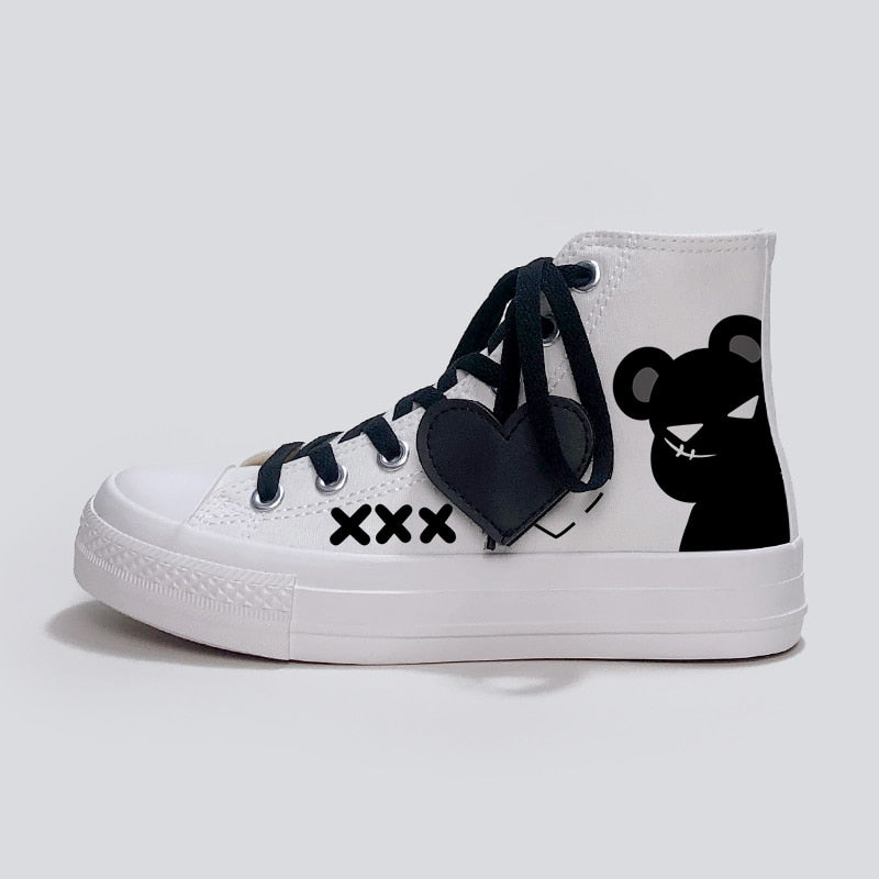 Black Bear High Top Canvas Shoes - Women's