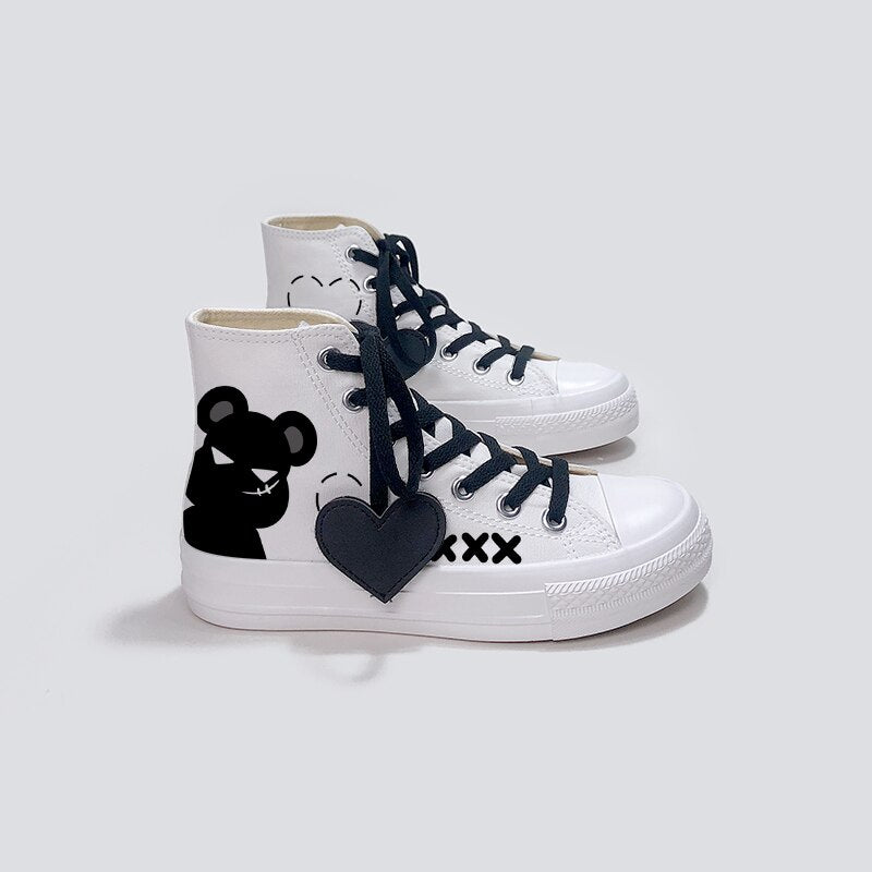 Black Bear High Top Canvas Shoes - Women's