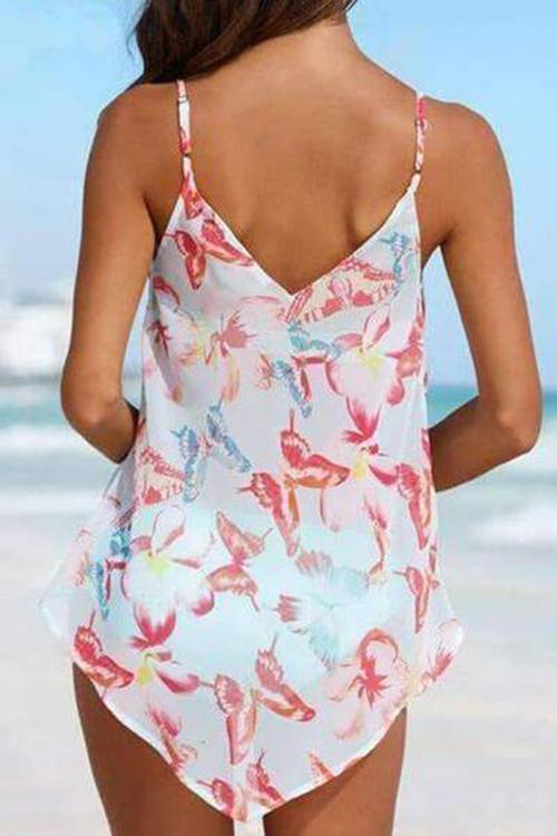 Butterfly Print Three Piece Suit Tankini