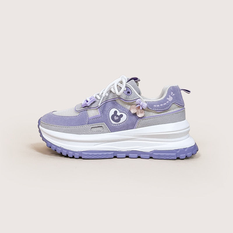 Purple Cherry Bomb Bear Platform Shoes - Women's