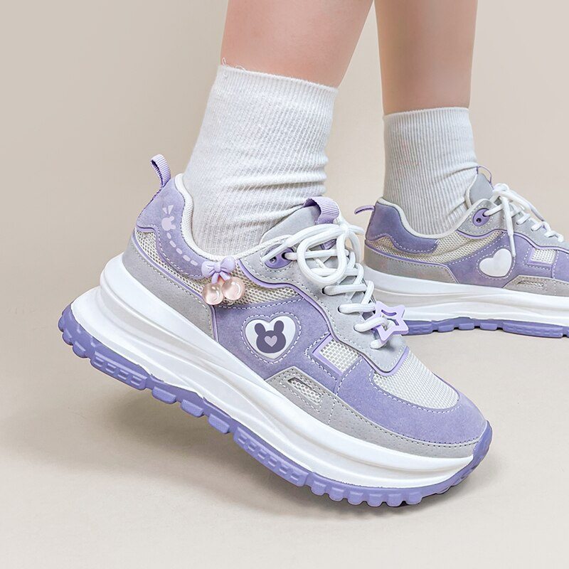 Purple Cherry Bomb Bear Platform Shoes - Women's