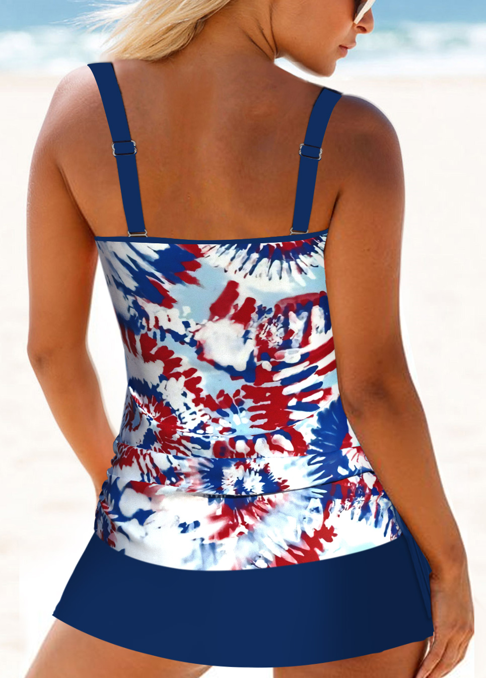 Patchwork Mid Waisted American Flag Print Tankini Set