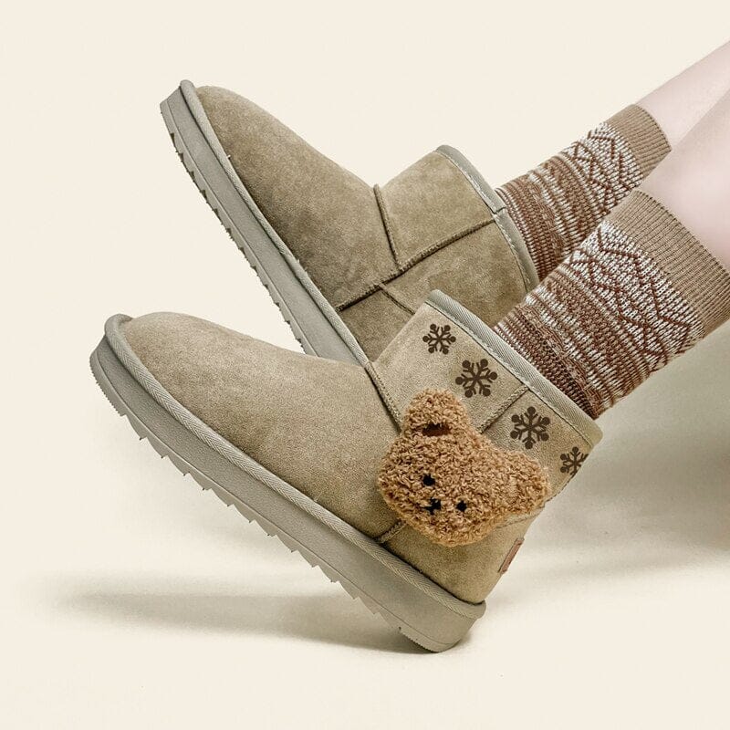Ultra Warm 3D Plush Bear Booties - Women's