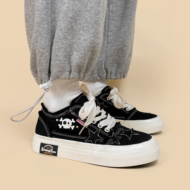 Halloween Edition Deathly Cute Skull Canvas Shoes - Women's