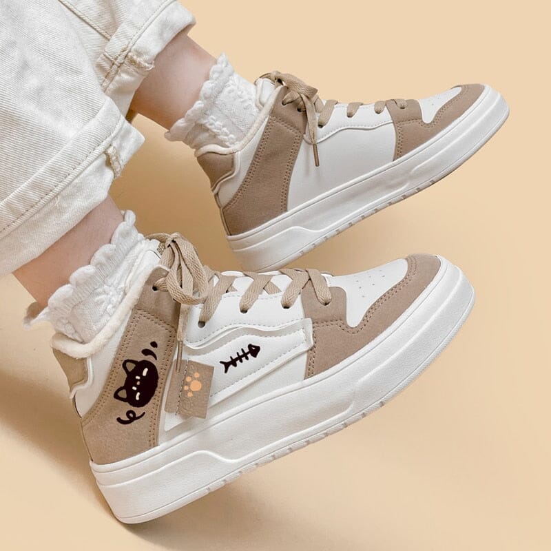 Kawaii Neko Plush Lined High Top Casual Sneakers - Women's