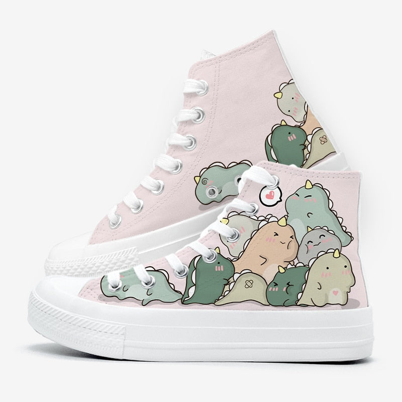 Chubby Dinosaurs High Top Canvas Shoes - Women's