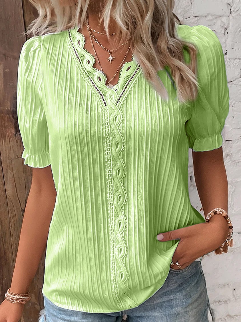 Limited Stock🛒49%OFF🔥V Neck Plain Lace Elegant Shirt