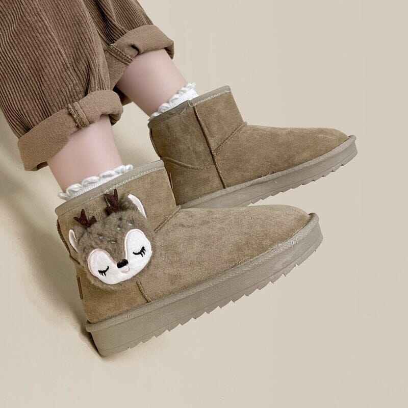 Ultra Warm 3D Plush Sleeping Deer Booties - Women's