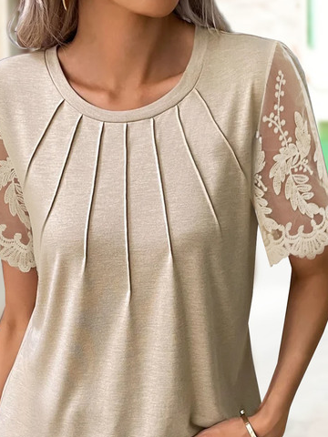 Plain Casual Patchwork lace Shirt