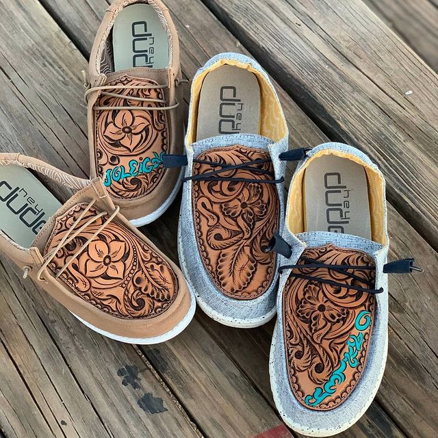 Women's Shoes Custom Wendy Leather Flowers Carving