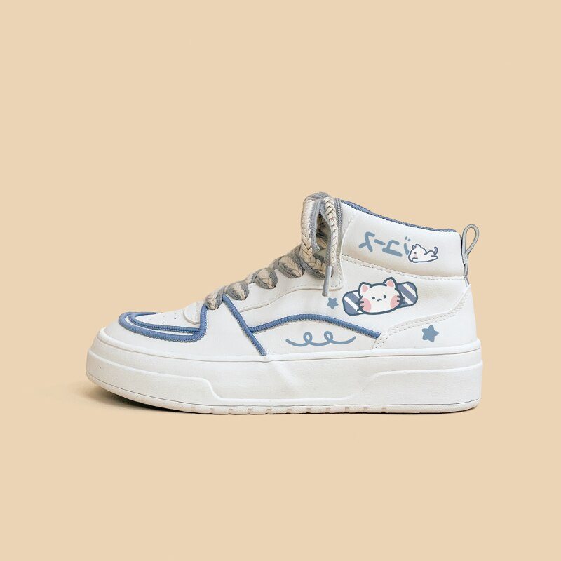 Kawaii Kitty White High Top Canvas Shoes - Women's