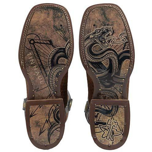 Men's Tin Haul Cut Up Boots with Viper Sole Handcrafted Brown