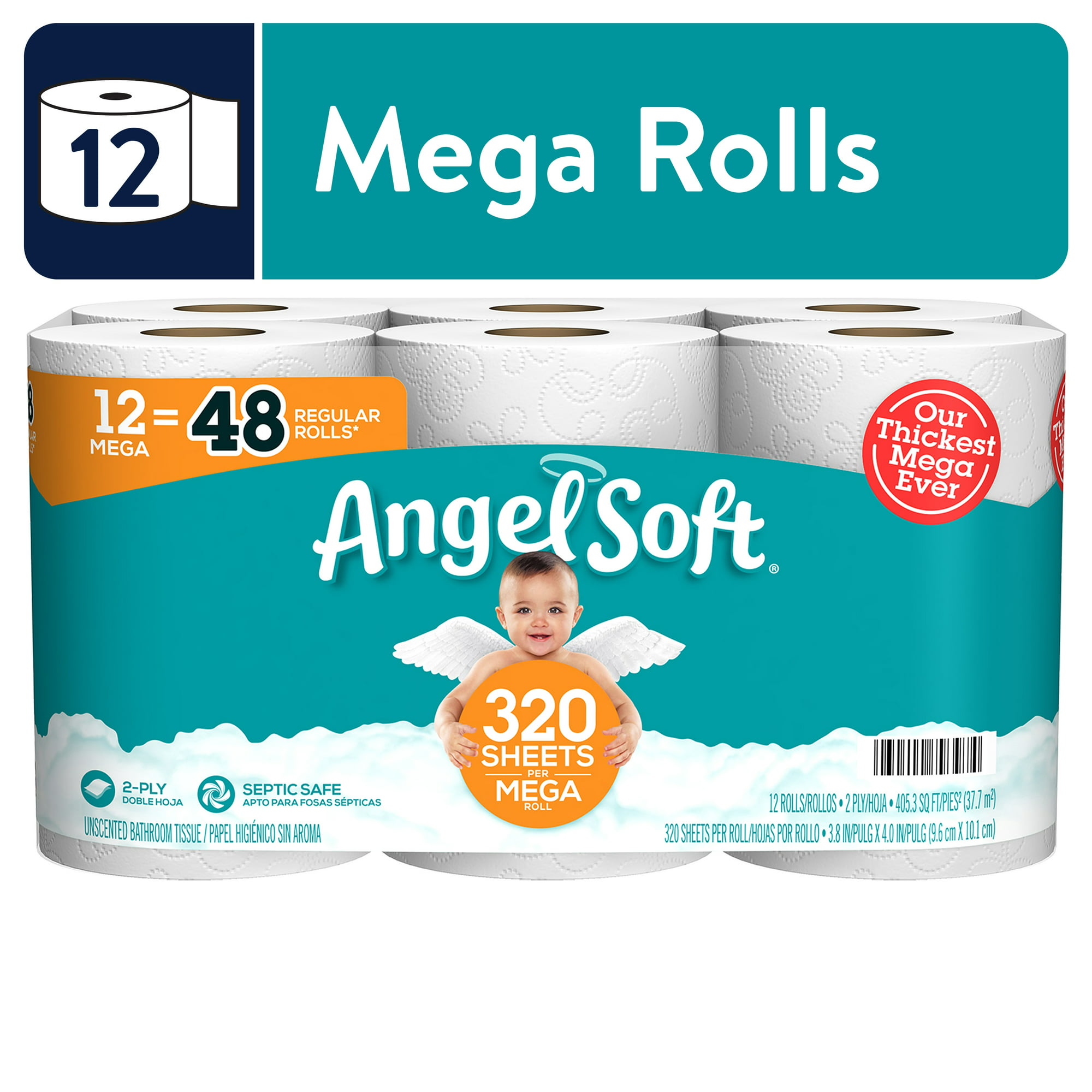 Angel Soft Toilet Paper. 12 Mega Rolls