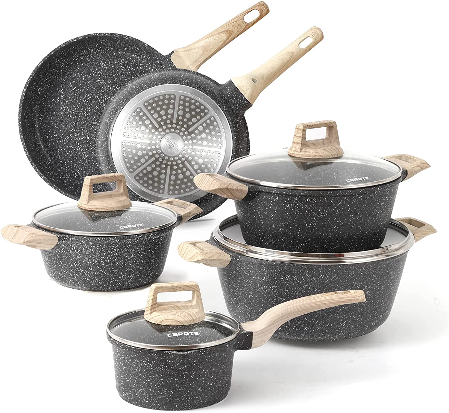 10 Pcs Non Stick Cooking Set w/Frying Pans & Saucepans