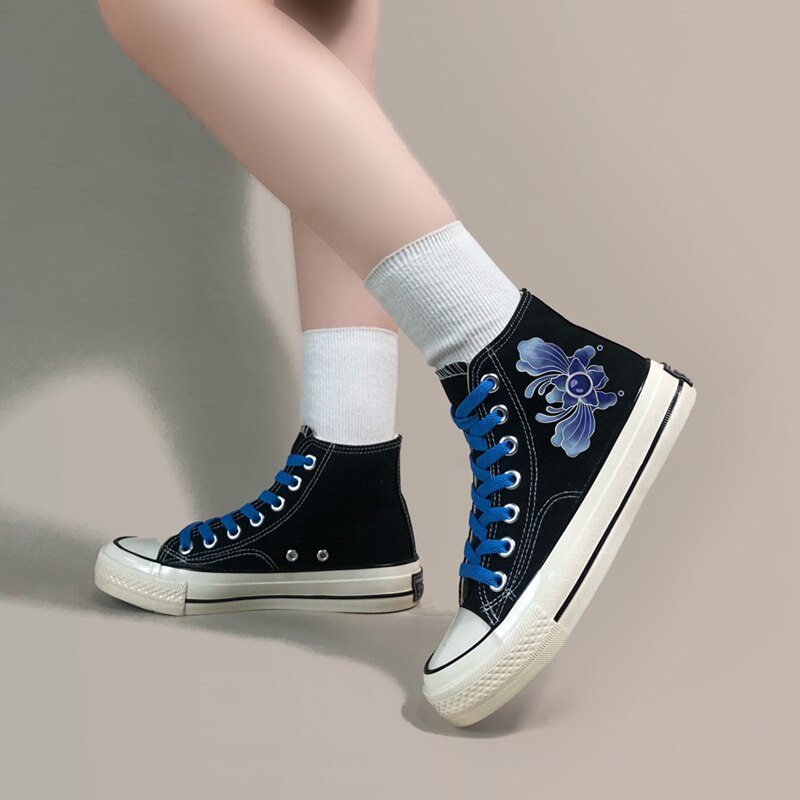Dreamy Blue Butterfly High Top Canvas Shoes - Women's