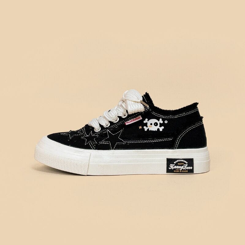 Halloween Edition Deathly Cute Skull Canvas Shoes - Women's