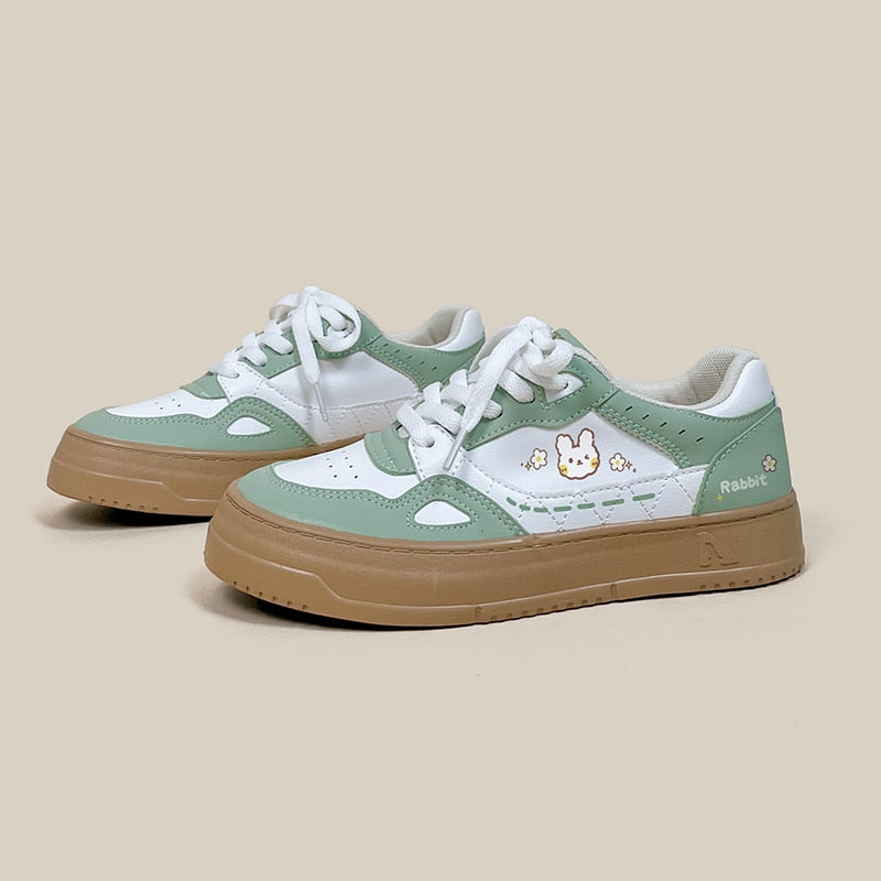 Ultra Comfy Colorblock Green Bunny Sneakers - Women's