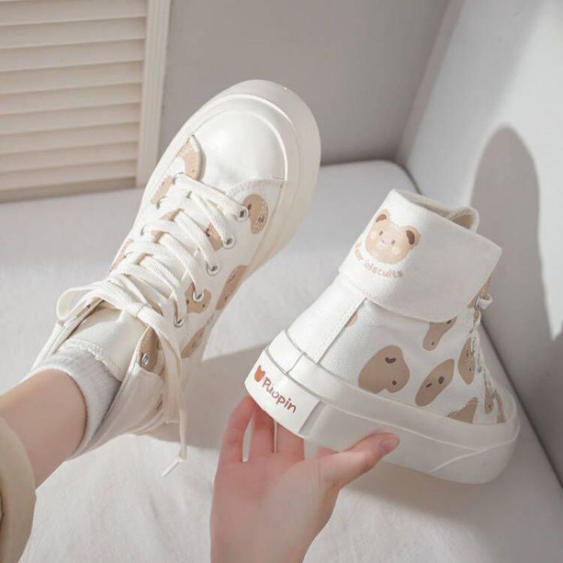 Baby Bear and Cow Print Canvas Shoes - Women's