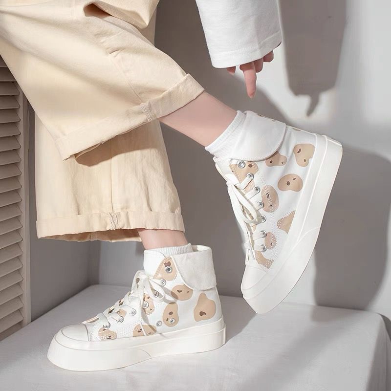Baby Bear and Cow Print Canvas Shoes - Women's