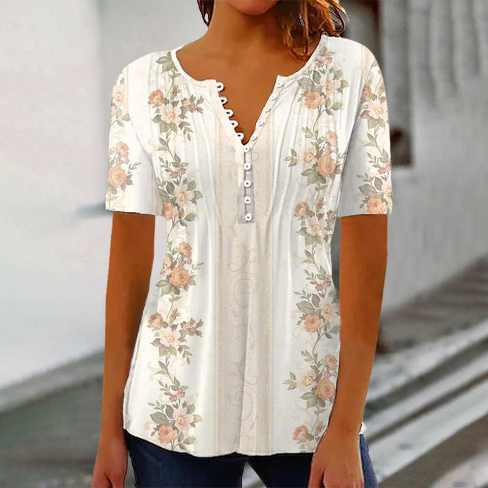 Beige Short Sleeve Print Top