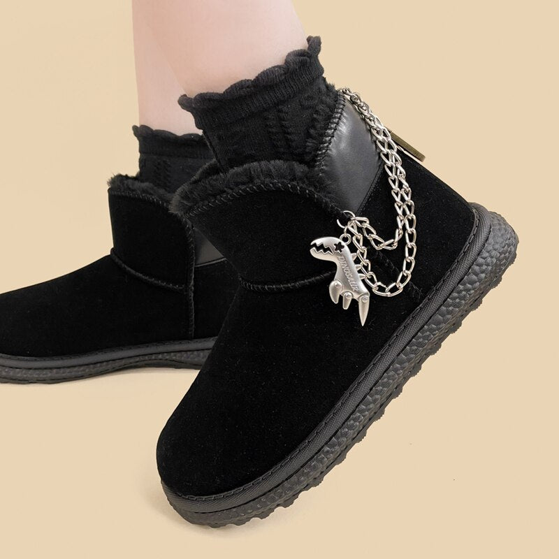 Ultra Warm Suede Dinosaur Chains Booties - Women's