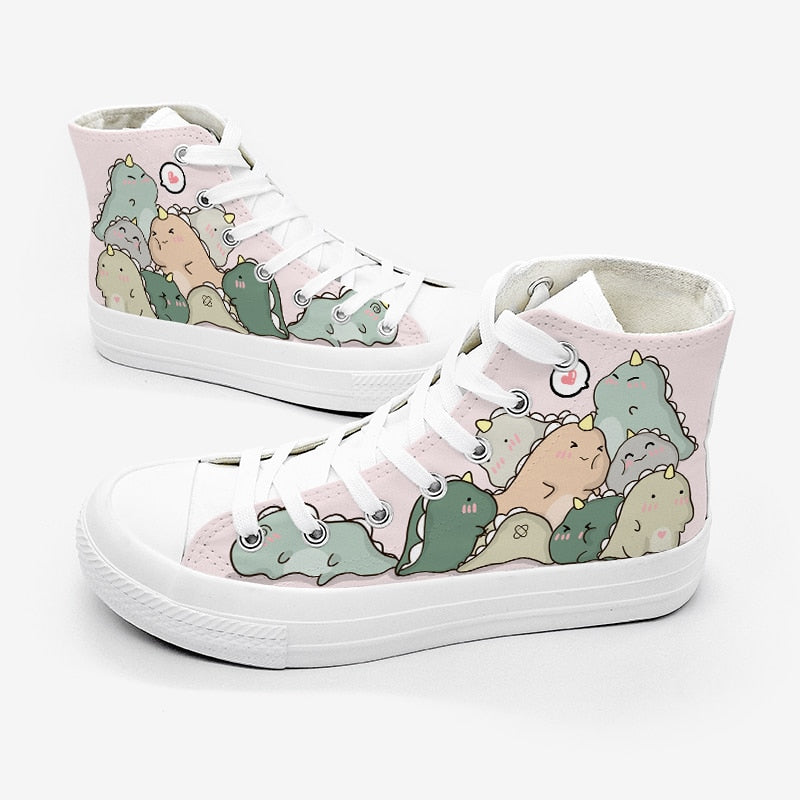Chubby Dinosaurs High Top Canvas Shoes - Women's