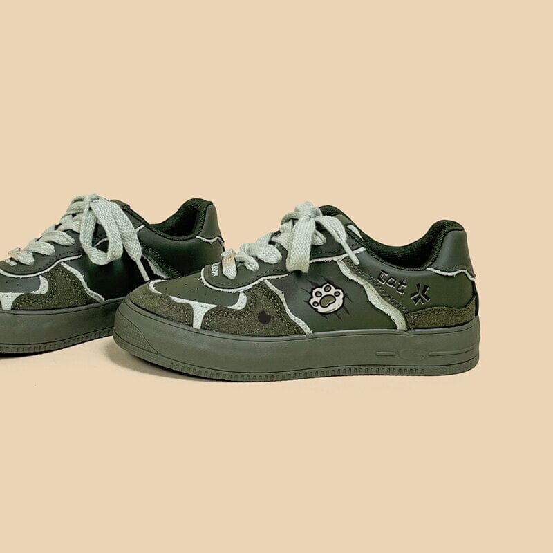 Monster Kitty Paw Green Casual Sneakers - Women's