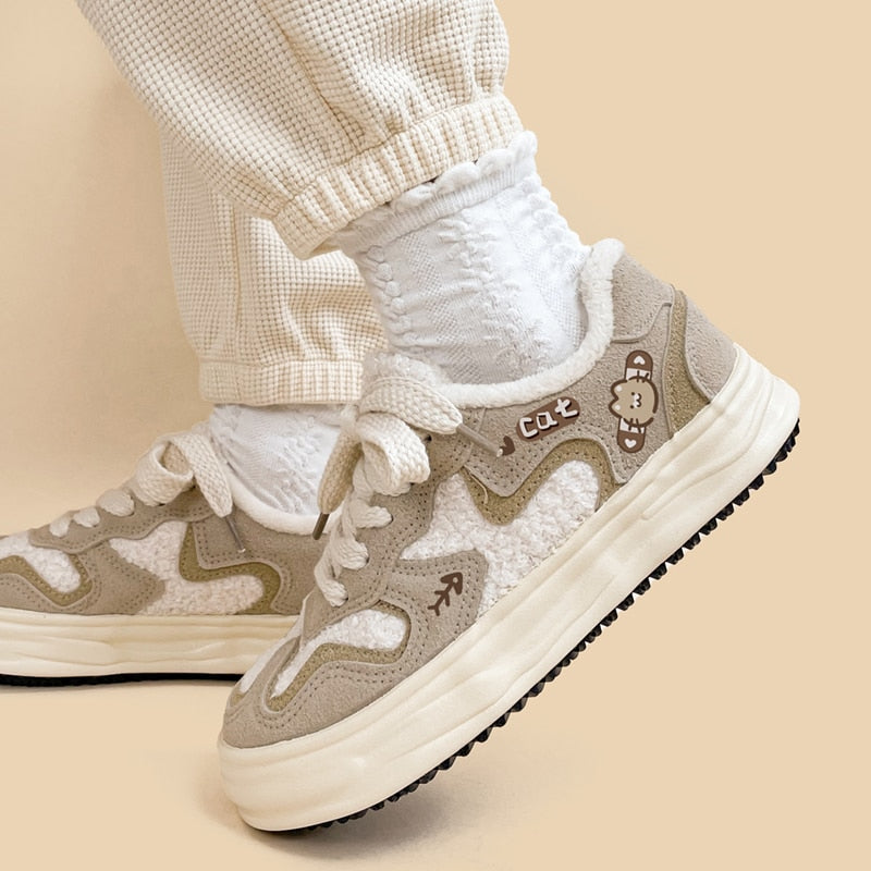 Ultra Warm Plush Lined Kitty Canvas Shoes - Women's