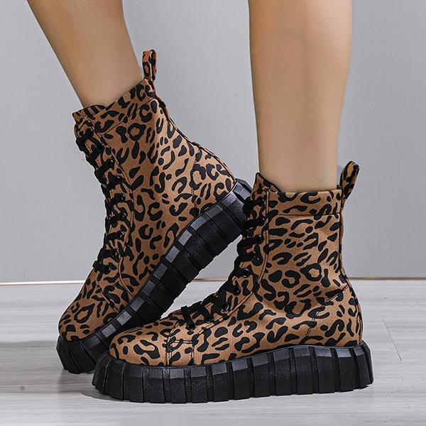 Women's Fashion Leopard Platform Lace-up Booties 99424932S