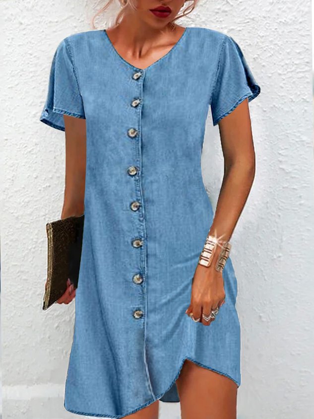Casual Denim Loose Buckle Dress