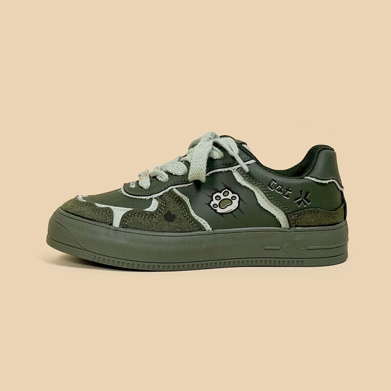 Monster Kitty Paw Green Casual Sneakers - Women's