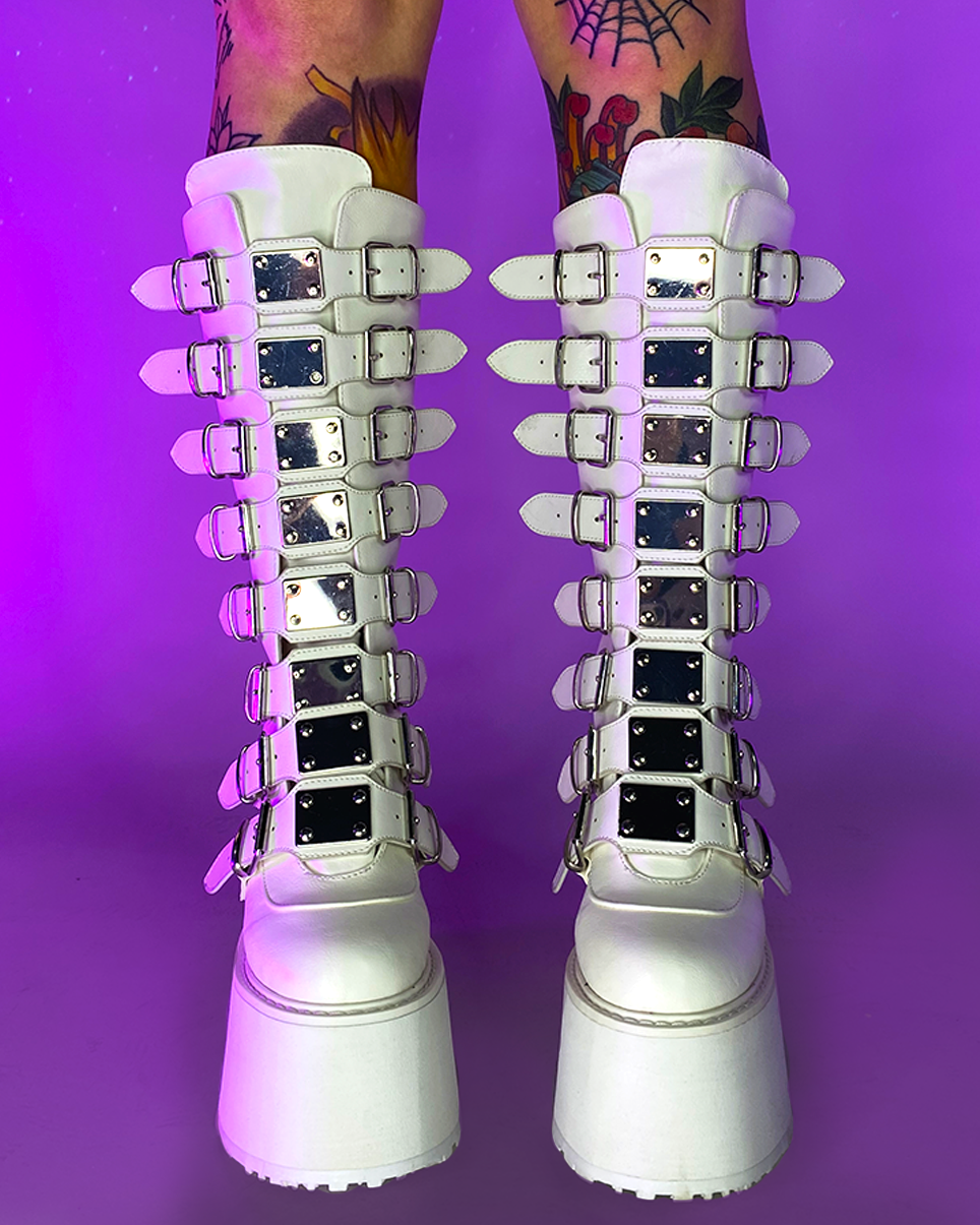 White Vegan Knee High Boots