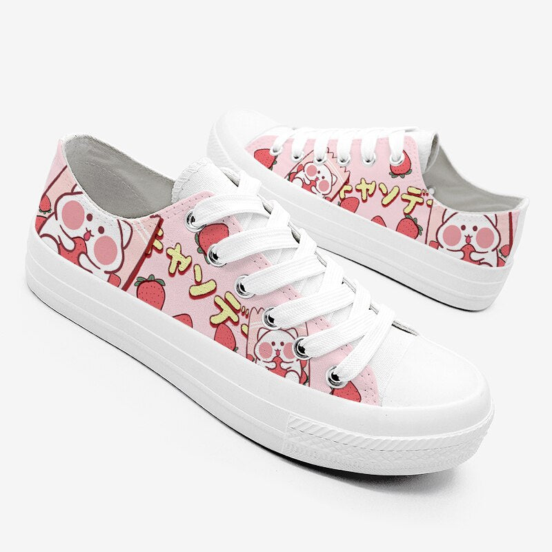 Strawberry Sweet Chubby Bunny Low Top Canvas Shoes - Women's