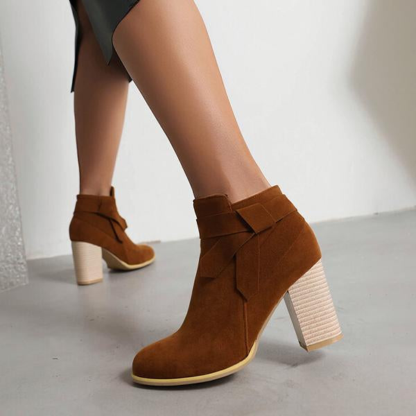 Women's Simple Wood Grain Chunky Heel Ankle Boots 86078020S