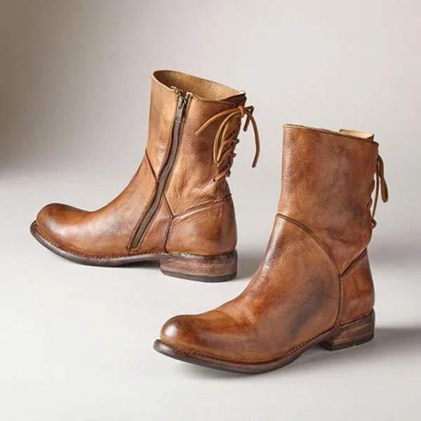 Women's Vintage Round Toe Flat Ankle Boots 70598364C