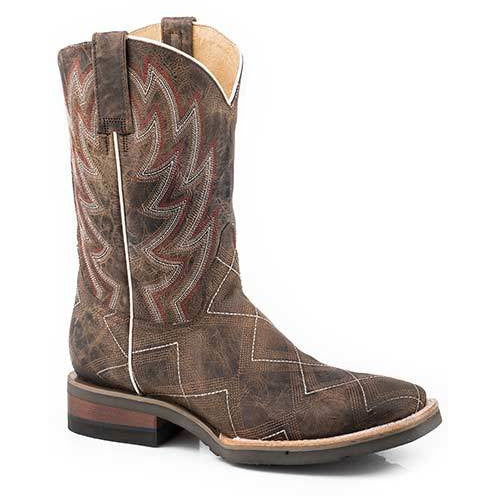 Men's Roper Garland Leather Boots Handcrafted Brown