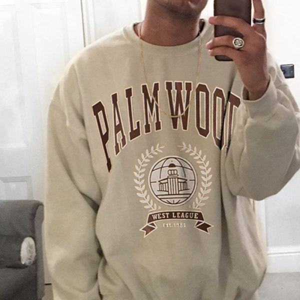 Retro Palawood Letter Print Men's Crew Neck Sweatshirt
