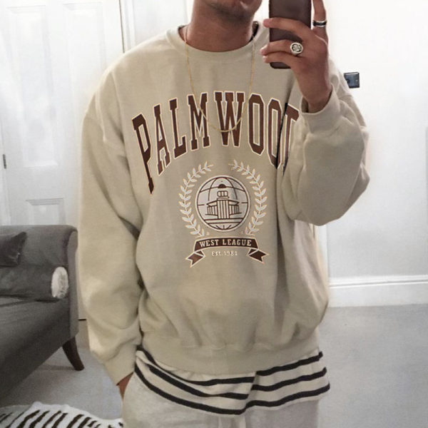 Retro Palawood Letter Print Men's Crew Neck Sweatshirt
