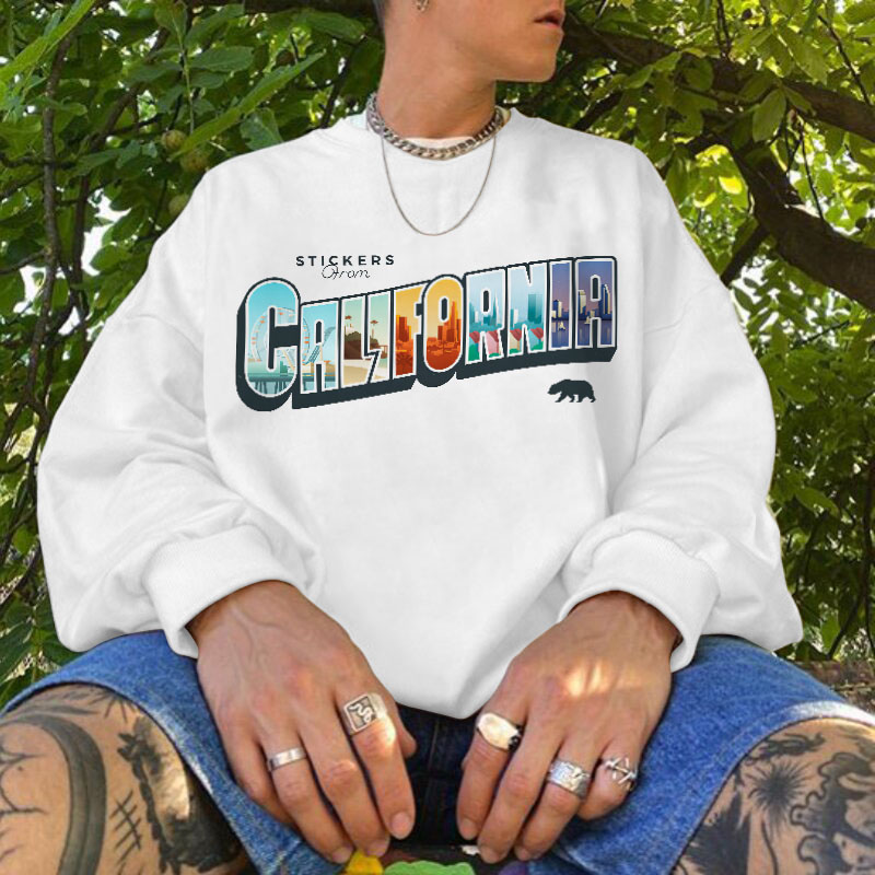 California Scenic Sticker Graphic Casual Sweatshirt
